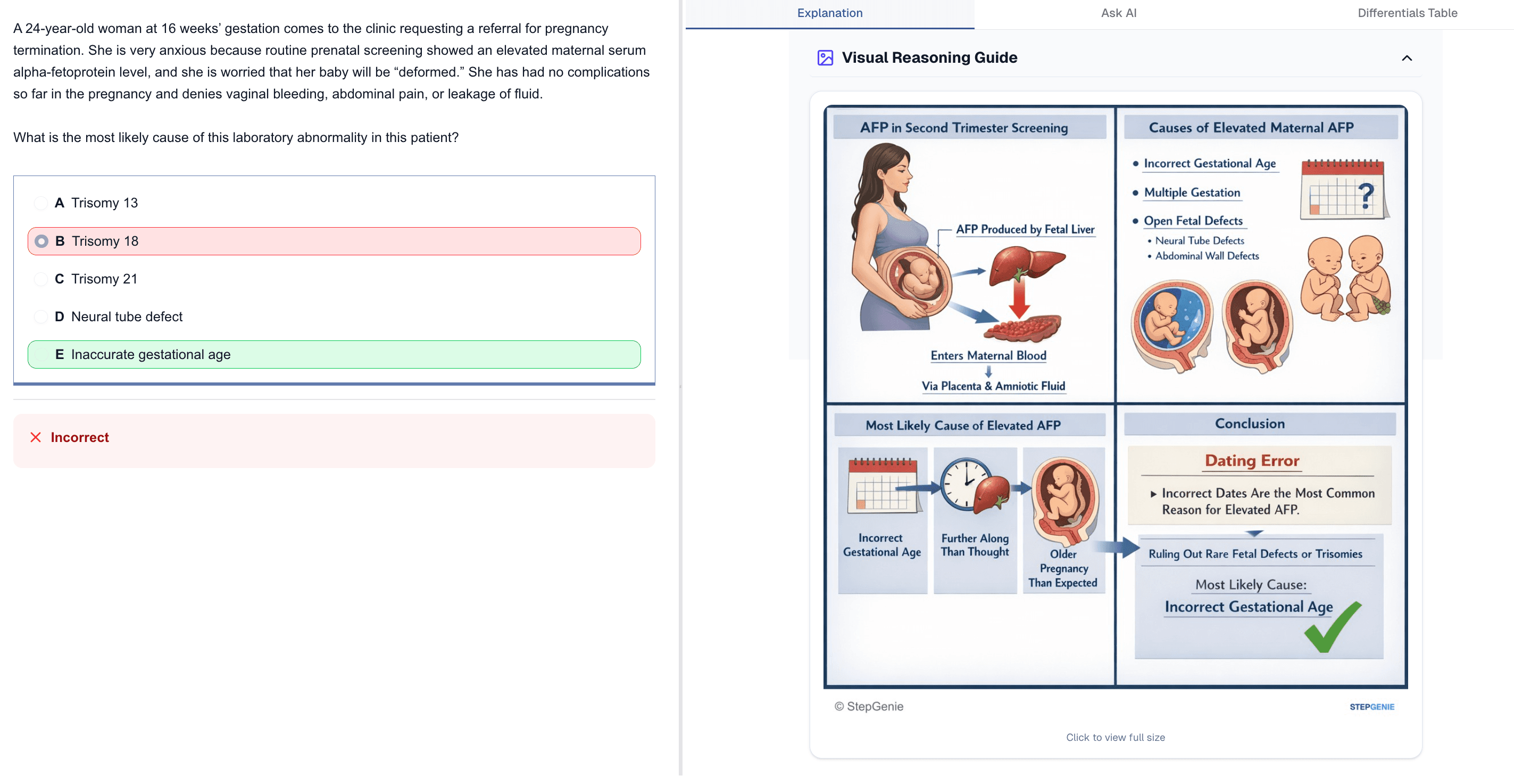 StepGenie Visual Reasoning Guide interface